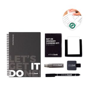 STARTER KIT INFINITEBOOK. Infinitebook"-kit med inbunden pärm, 1 rengöringskit, 1 markörpenna och 1 kulspetspenna, miniatyr 1