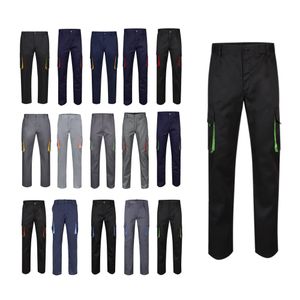 VL HYPNOS. Tvåfärgade byxor i twill med flera fickor (200g/m²), i bomull (35%) och polyester (65%)