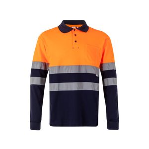 VL PLUTO. Tvåfärgad pikétröja (150g/m²) med långa ärmar, i bomull (55%) och polyester (45%), miniatyr 6