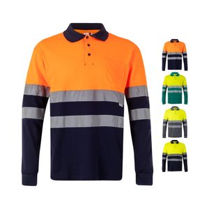 VL PLUTO. Tvåfärgad pikétröja (150g/m²) med långa ärmar, i bomull (55%) och polyester (45%), miniatyr 1