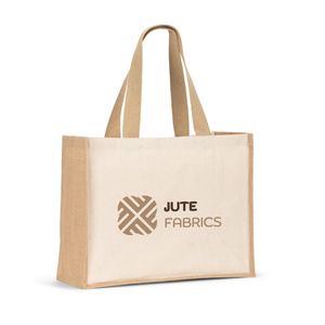 HELSINQUE. Canvaspåse (320 g/m²), med botten och sidor i laminerad jute (350 g/m²) i naturliga toner, miniatyr 3