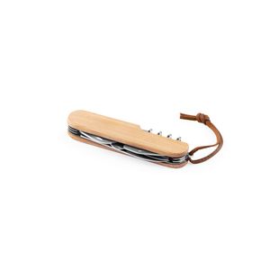 RYKER. Multifunktionell fickkniv i bambu och rostfritt stål med PU-handtag, miniatyr 4