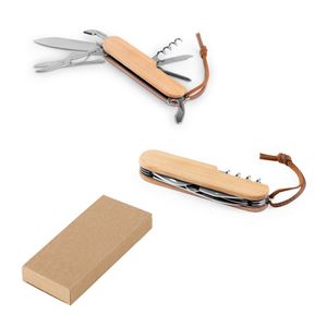 RYKER. Multifunktionell fickkniv i bambu och rostfritt stål med PU-handtag, miniatyr 1