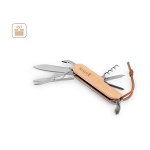 RYKER. Multifunktionell fickkniv i bambu och rostfritt stål med PU-handtag, miniatyr 3