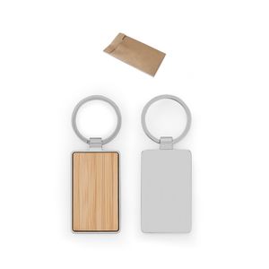 GASTON RECTANGULAR. Rektangulär järnnyckelring i zink och bambu, miniatyr 1