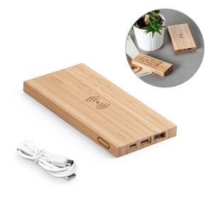 FITCH. Powerbank 5 000 mAh med 5W trådlös laddare i bambuso, miniatyr 1