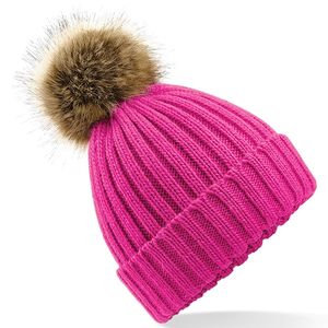 Faux Fur Pop Pom Chunky Beanie, miniatyr 2