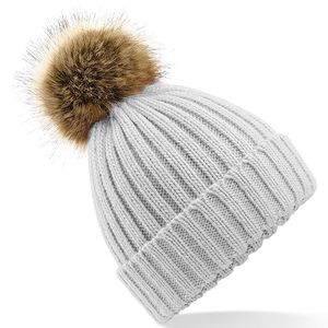 Faux Fur Pop Pom Chunky Beanie, miniatyr 3