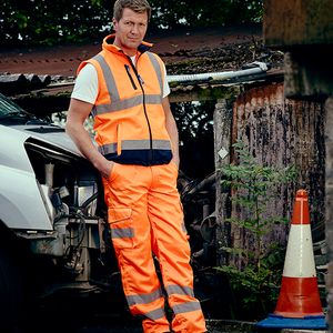 Hi vis polycotton cargo trousers with knee pad poc