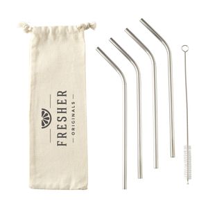 ECO RVS 4 pieces ECO Straw Set stainless-steel straws, miniatyr 2